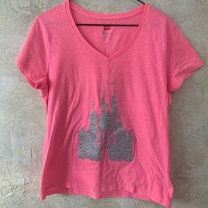 Hot pink Disney glitter castle monogram initial tshirt women’s size medium 50th